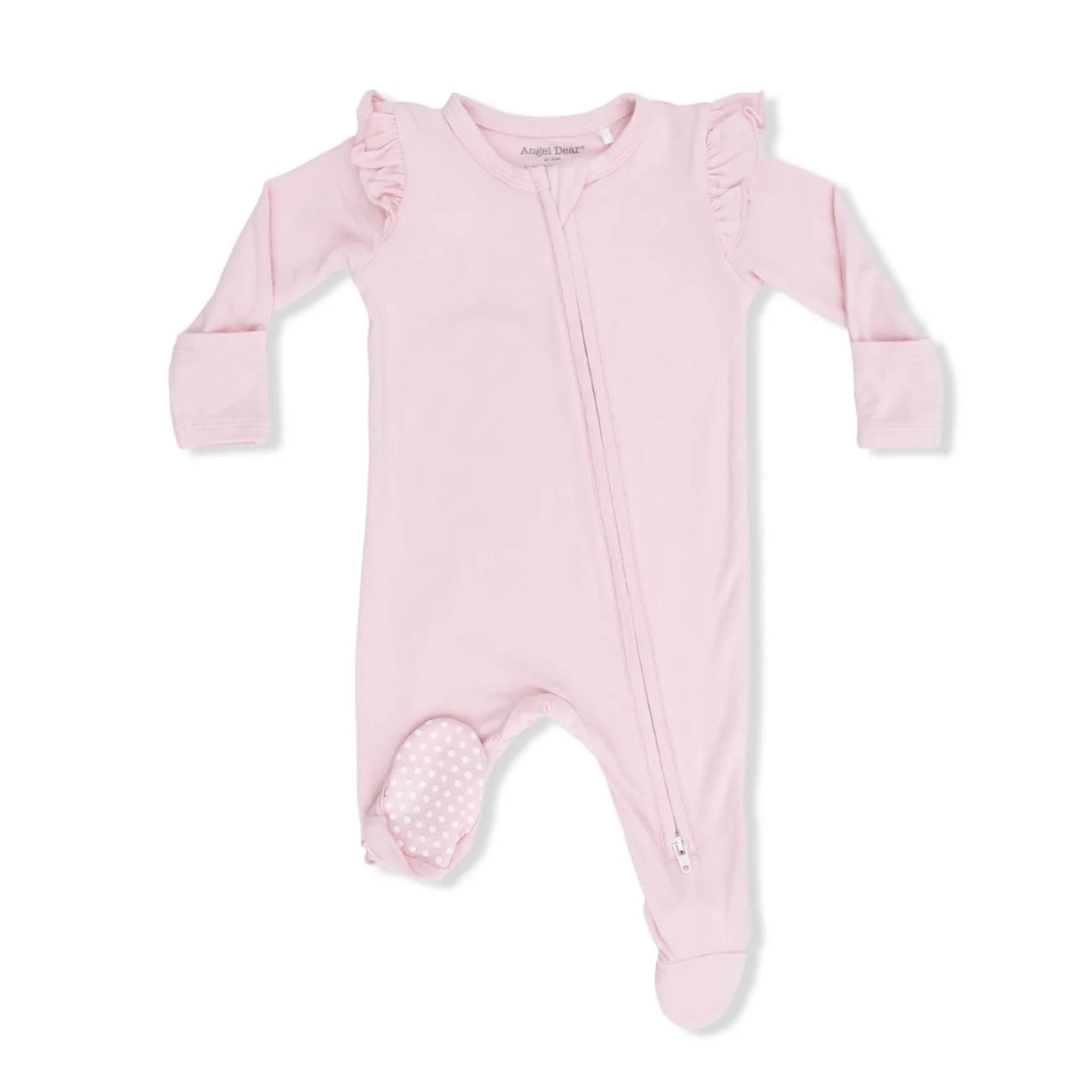 2 Way Ruffle Sleeve ZIpper Footie - Solid Lotus - Angel Dear Footies sold by Rosebud & Jo