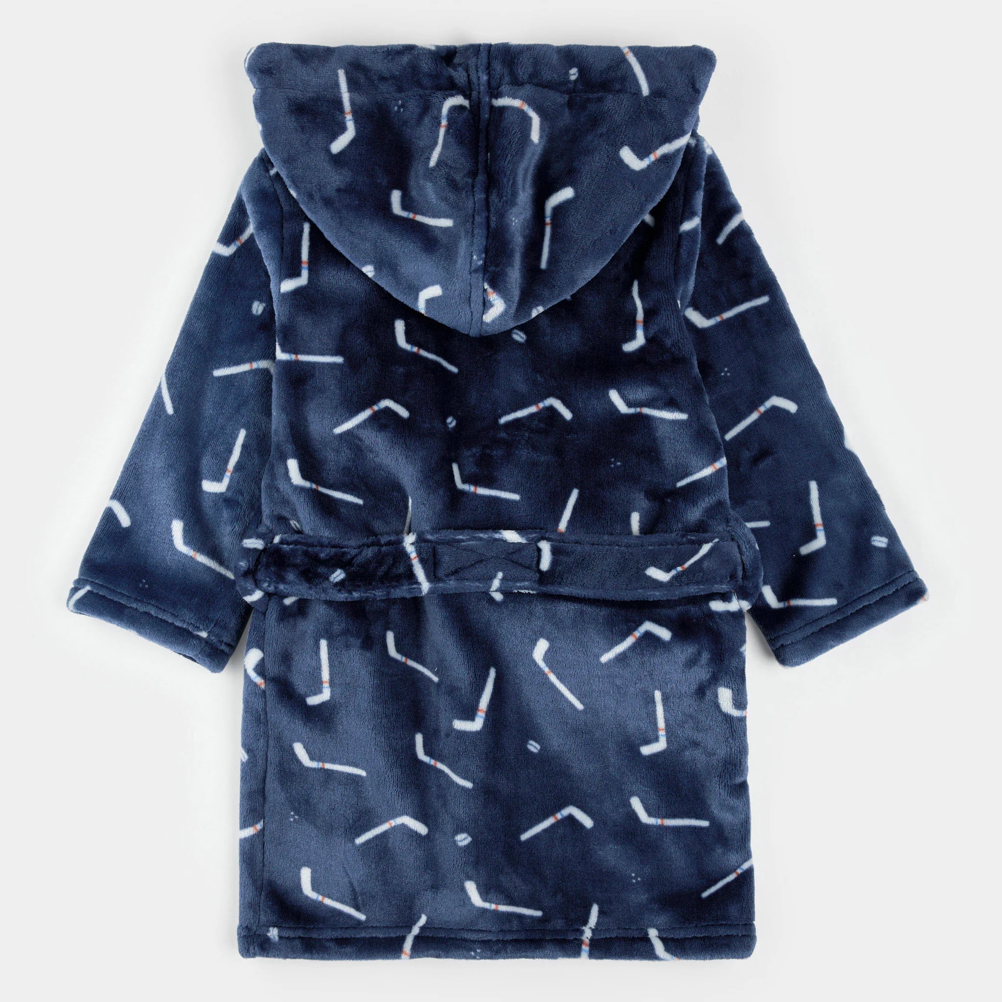 Hockey Sticks Print on Navy Blue Plush Robe