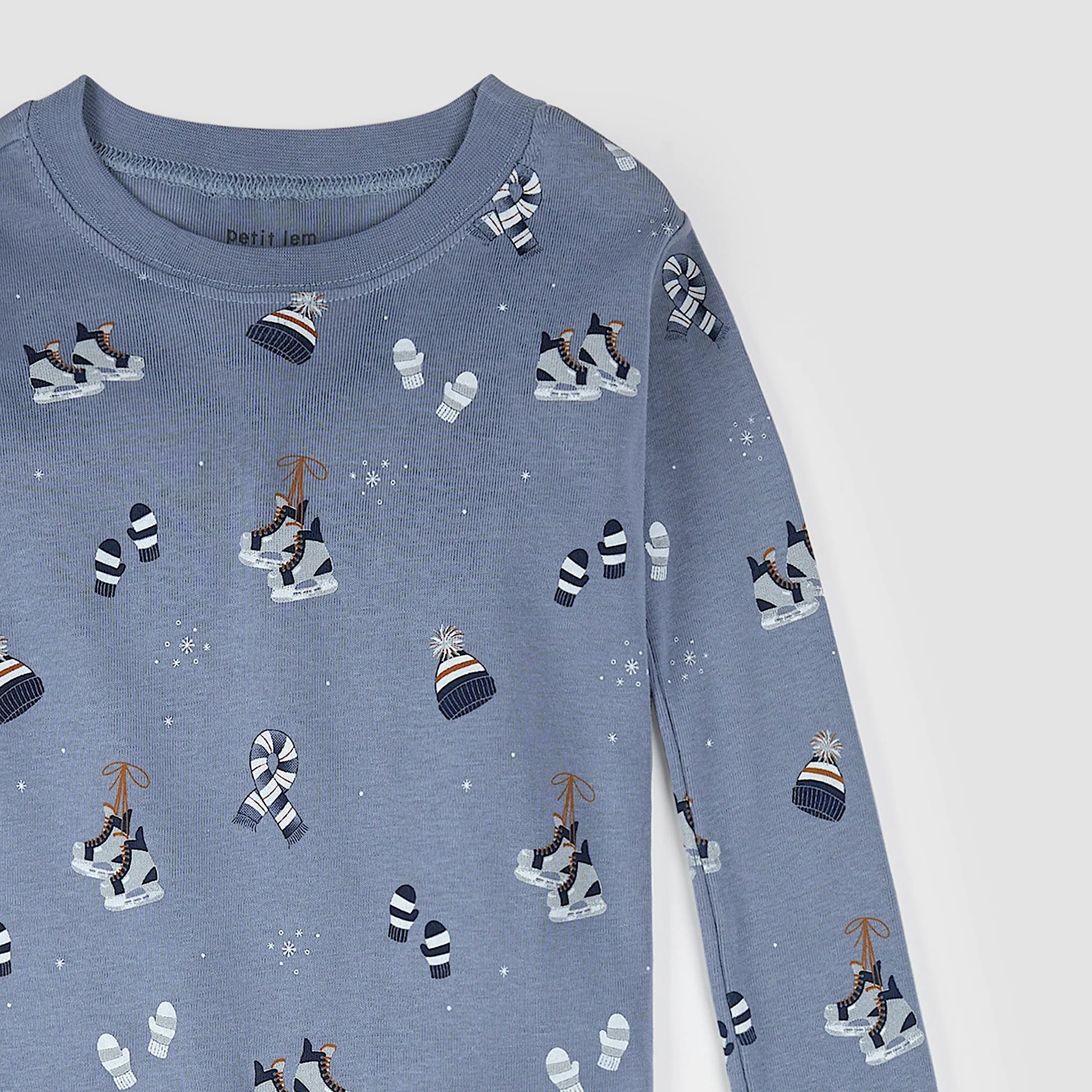 Hockey Winter Accessories on Blue Footie Sleeper