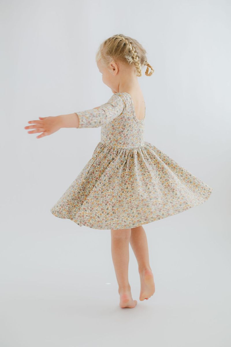 3/4 Sleeve Twirl Dress in Bella Brown - Good Apples Kids Dresses sold by Rosebud & Jo