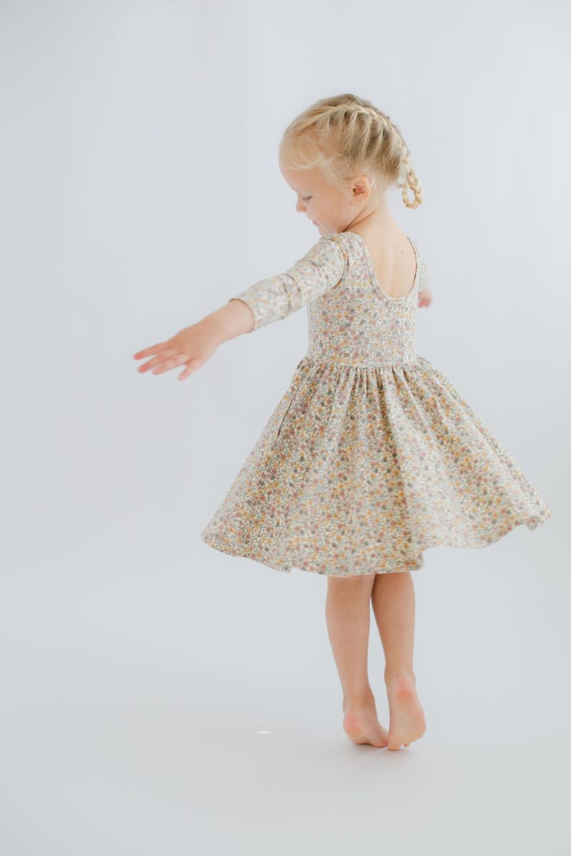 3/4 Sleeve Twirl Dress in Bella Brown - Good Apples Kids Dresses sold by Rosebud & Jo