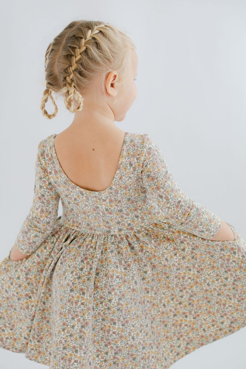 3/4 Sleeve Twirl Dress in Bella Brown - Good Apples Kids Dresses sold by Rosebud & Jo