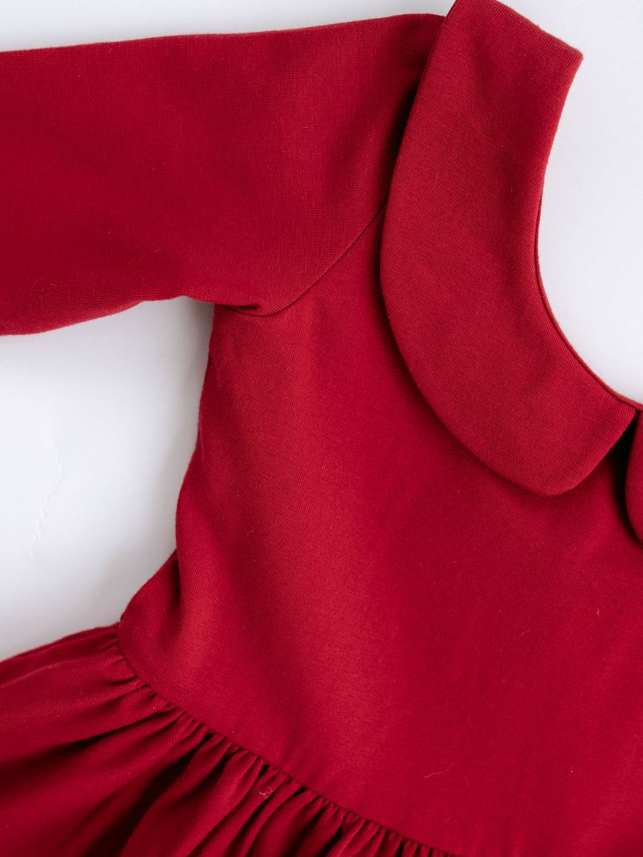3/4 Sleeve Twirl Dress in Solid Classic Red Collared - Good Apples Kids Dresses sold by Rosebud & Jo