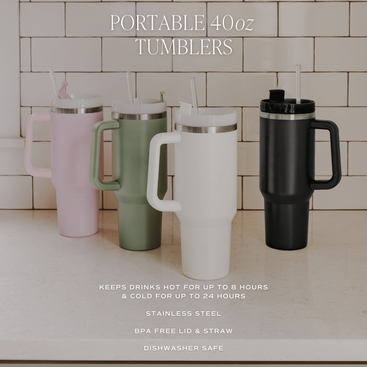 40 oz Tumbler Water Bottle: Black - Sweet Water Decor Water Bottle sold by Rosebud & Jo