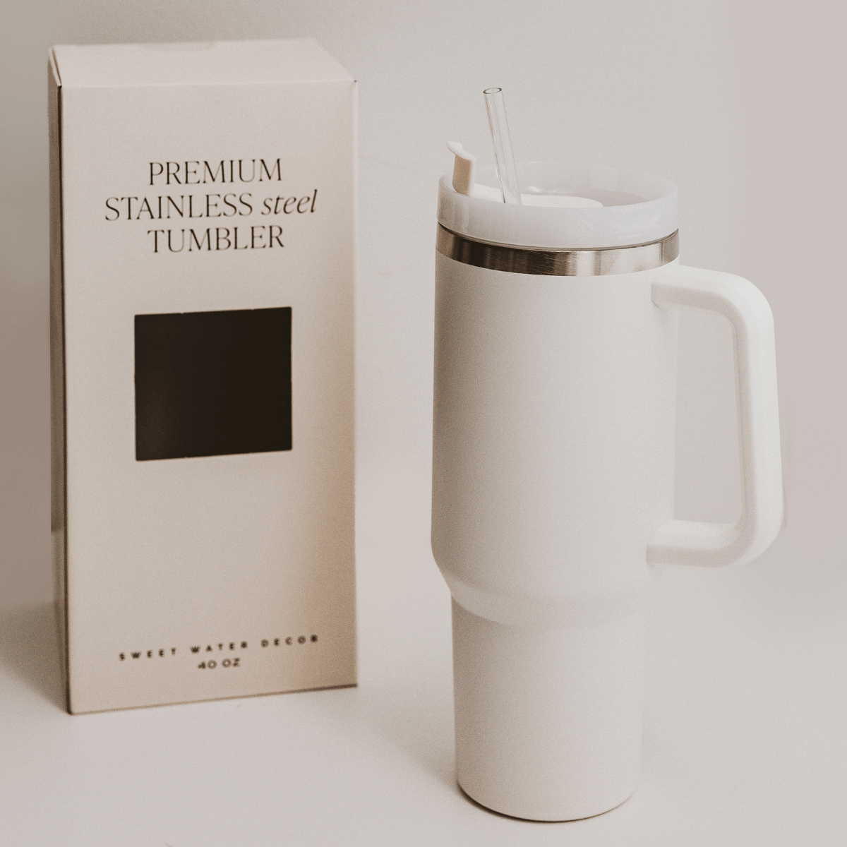 40 oz Tumbler Water Bottle: White - Sweet Water Decor Water Bottle sold by Rosebud & Jo