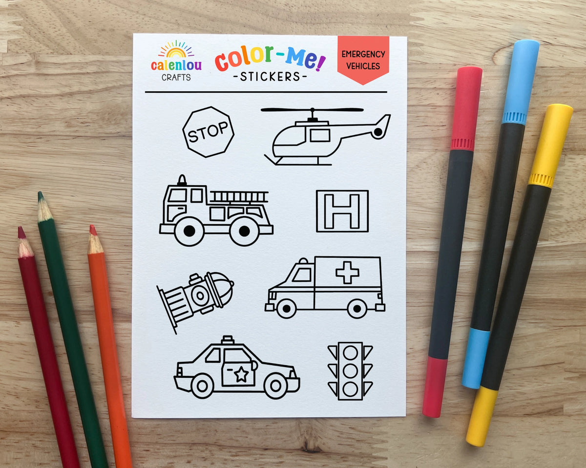 Emergency Vehicle Color Your Own Stickers