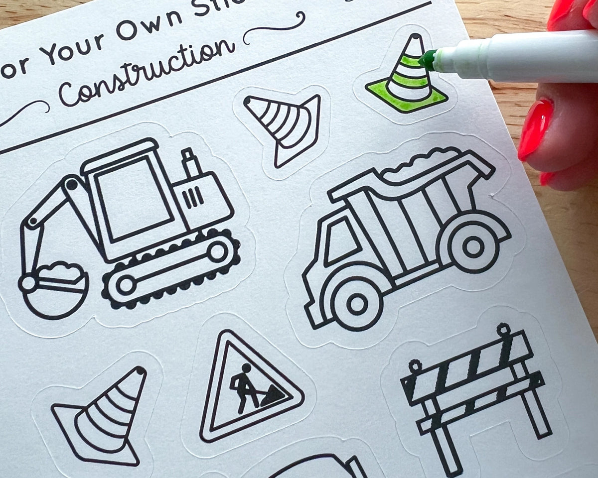 Construction Vehicles Color Your Own Stickers