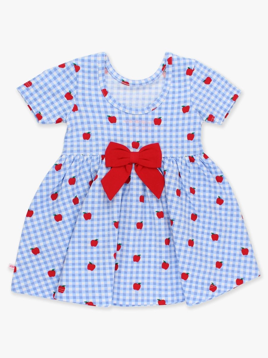 Apple Orchard Gingham Twirl Dress with Bow Back - RuffleButts + RuggedButts Baby & Toddler Clothing sold by Rosebud & Jo