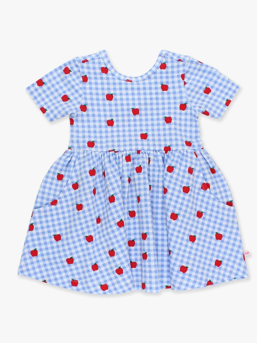 Apple Orchard Gingham Twirl Dress with Bow Back - RuffleButts + RuggedButts Baby & Toddler Clothing sold by Rosebud & Jo