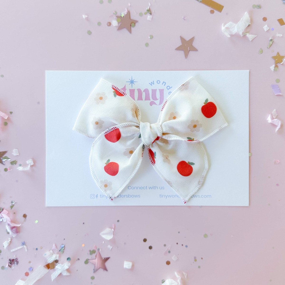 Apples & Daisies Fabric Bow – Handmade Alligator Clip - Tiny Wonders Bows Hair Accessory sold by Rosebud & Jo