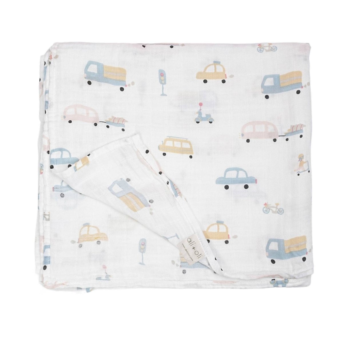 Automobile Muslin Swaddle Blanket – Bamboo & Organic Cotton - Ali+Oli Blanket sold by Rosebud & Jo