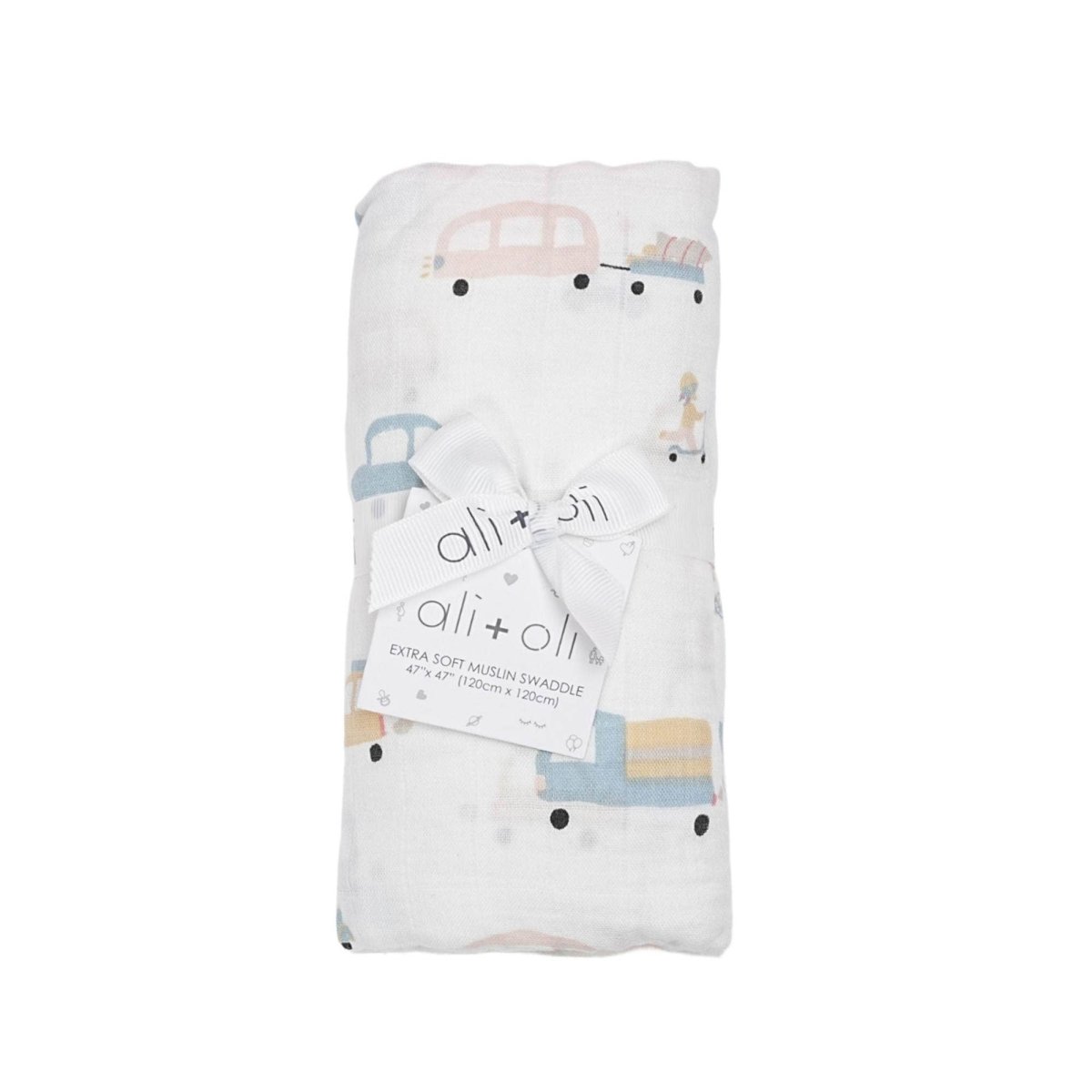 Automobile Muslin Swaddle Blanket – Bamboo & Organic Cotton - Ali+Oli Blanket sold by Rosebud & Jo