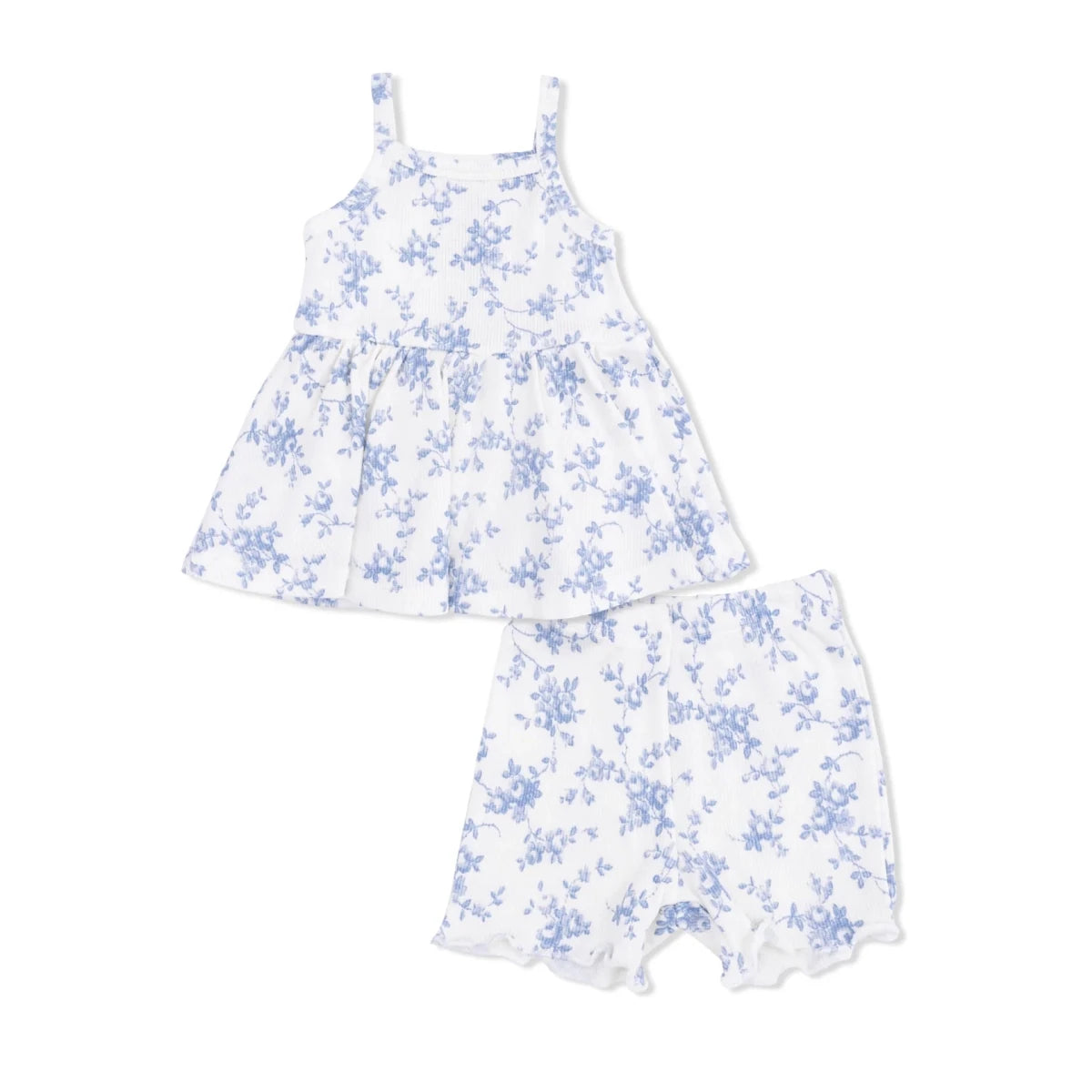 Baby Blue Vines Floral Peplum Tank and Bike Short - Angel Dear Top & Bottom Sets sold by Rosebud & Jo
