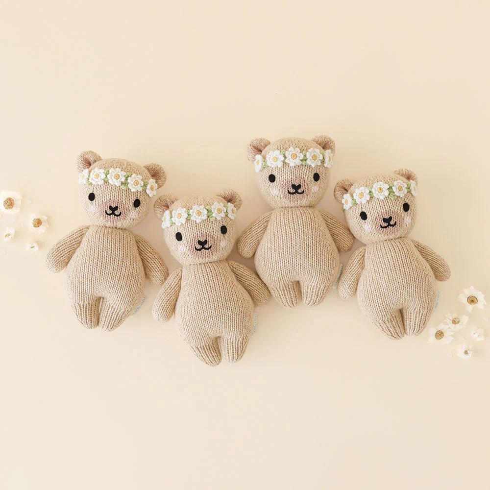 Baby Honey Bear in Ivory Floral - Cuddle + Kind Stuffed Animals sold by Rosebud & Jo