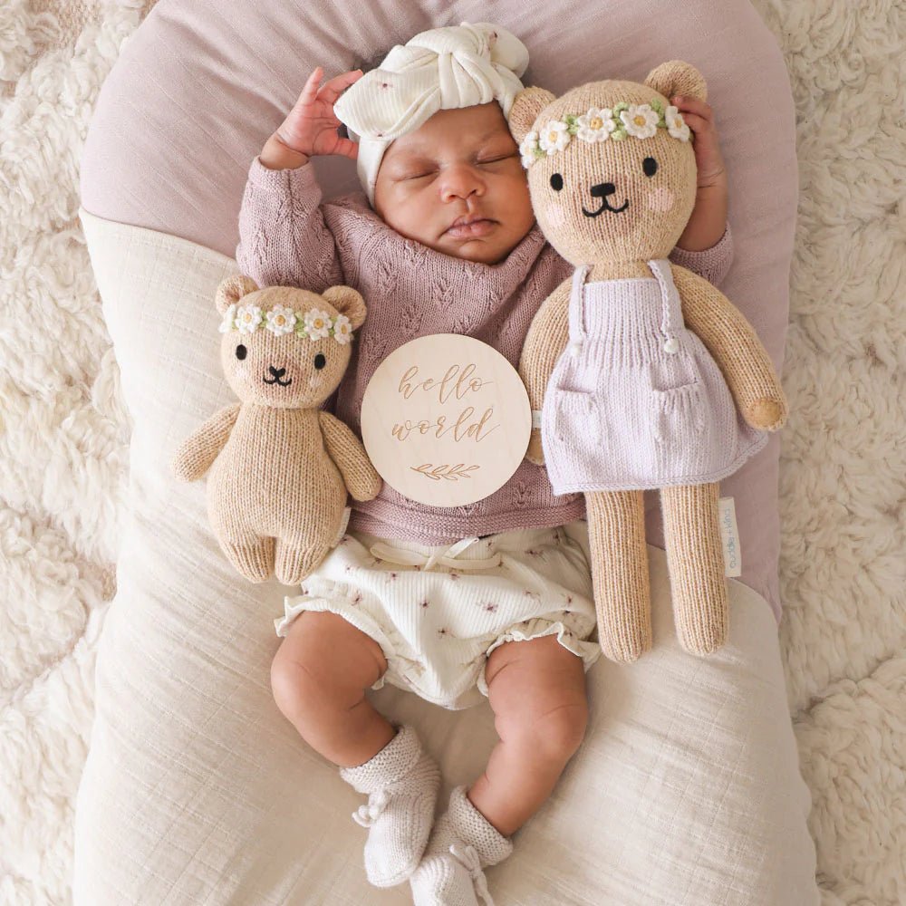 Baby Honey Bear in Ivory Floral - Cuddle + Kind Stuffed Animals sold by Rosebud & Jo