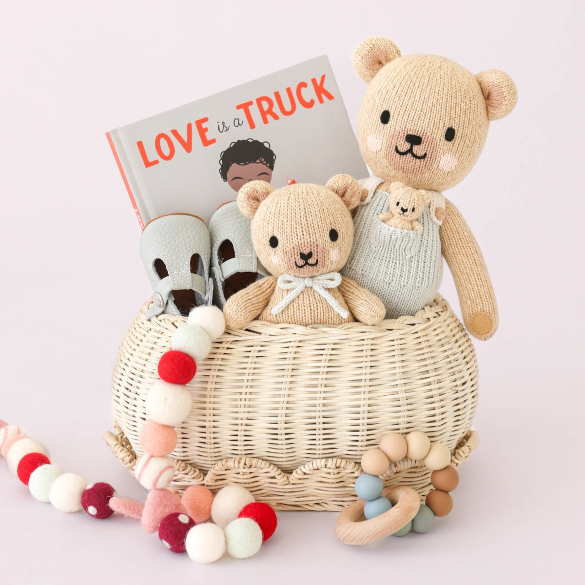 Baby Honey Bear with Robin's Egg Blue Bow - Cuddle + Kind Stuffed Animals sold by Rosebud & Jo