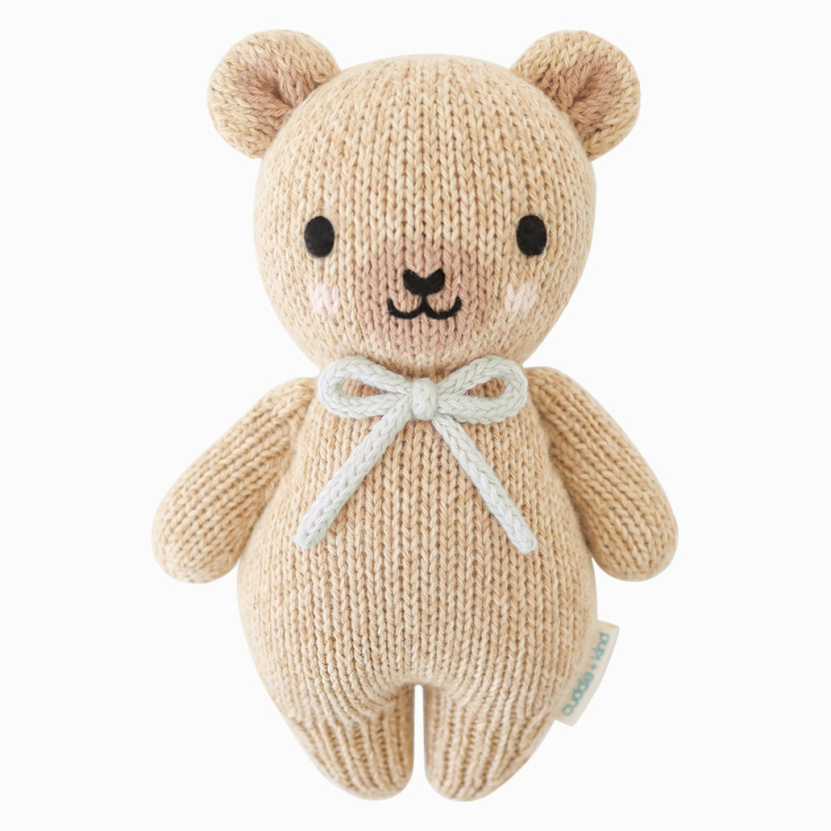 Baby Honey Bear with Robin's Egg Blue Bow - Cuddle + Kind Stuffed Animals sold by Rosebud & Jo