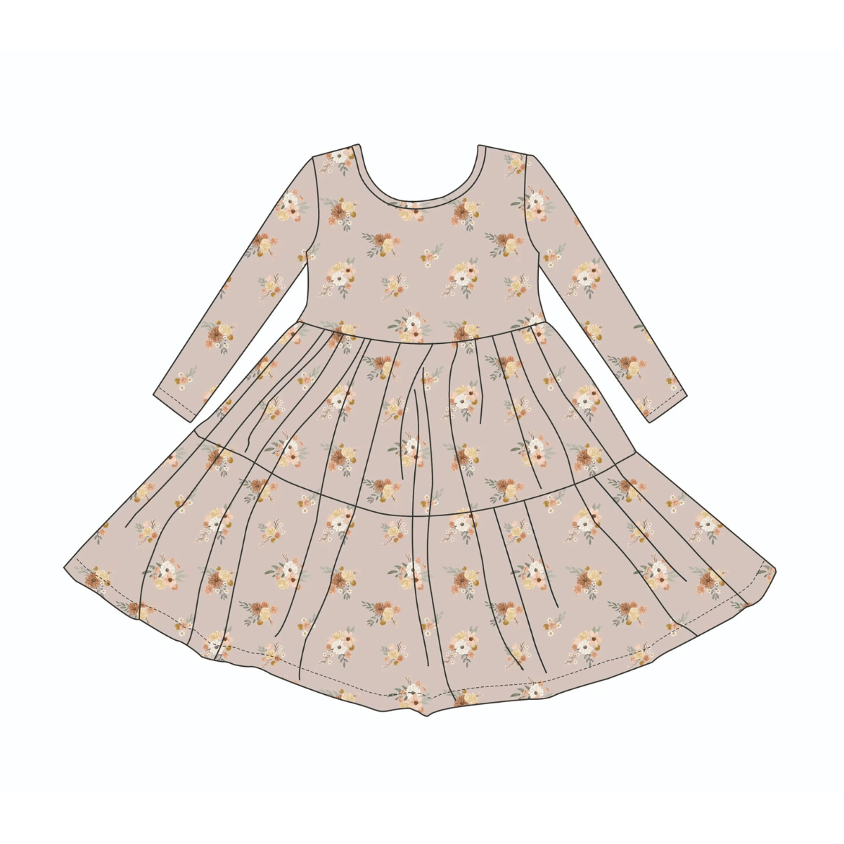Bamboo Long Sleeve Twirl Dress - Mauve Floral - Emi Lei Baby & Toddler Clothing sold by Rosebud & Jo