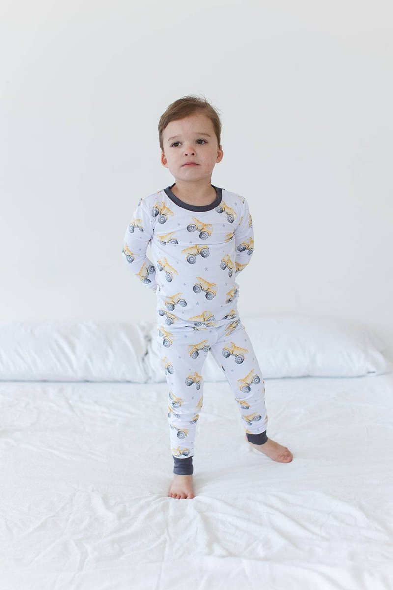 Bamboo Pajamas for Kids – Dump Truck - Blush Lotus Baby & Toddler Clothing sold by Rosebud & Jo