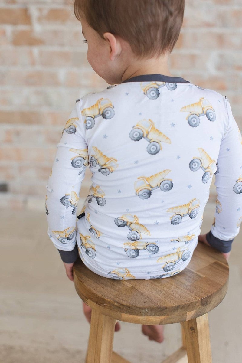 Bamboo Pajamas for Kids – Dump Truck - Blush Lotus Baby & Toddler Clothing sold by Rosebud & Jo