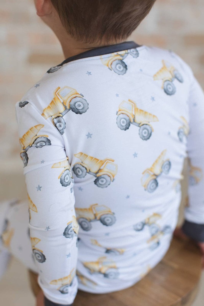 Bamboo Pajamas for Kids – Dump Truck - Blush Lotus Baby & Toddler Clothing sold by Rosebud & Jo