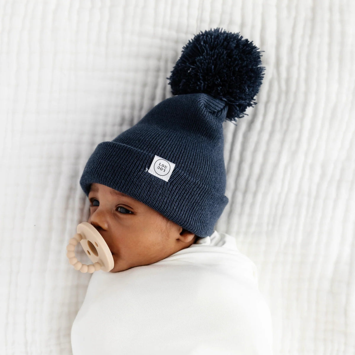 Beanie with Pom Pom in Navy - Lou Lou & Company Hat sold by Rosebud & Jo