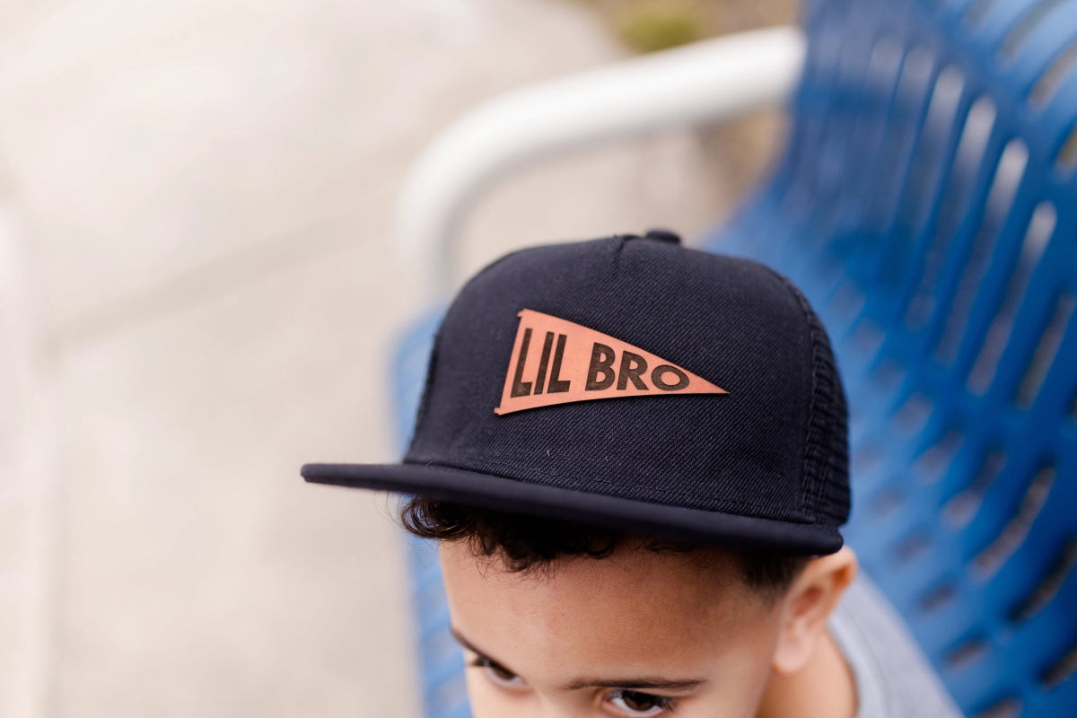 Big Bro or Lil Bro Sibling Leather Patch Hat - Left Grain Baby & Toddler Clothing sold by Rosebud & Jo