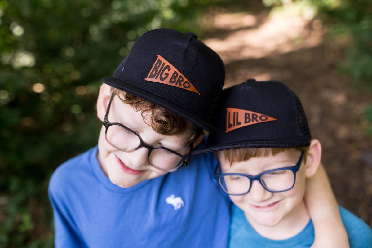 Big Bro or Lil Bro Sibling Leather Patch Hat - Left Grain Baby & Toddler Clothing sold by Rosebud & Jo