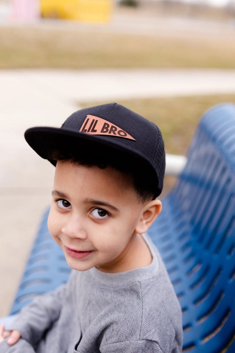 Big Bro or Lil Bro Sibling Leather Patch Hat - Left Grain Baby & Toddler Clothing sold by Rosebud & Jo