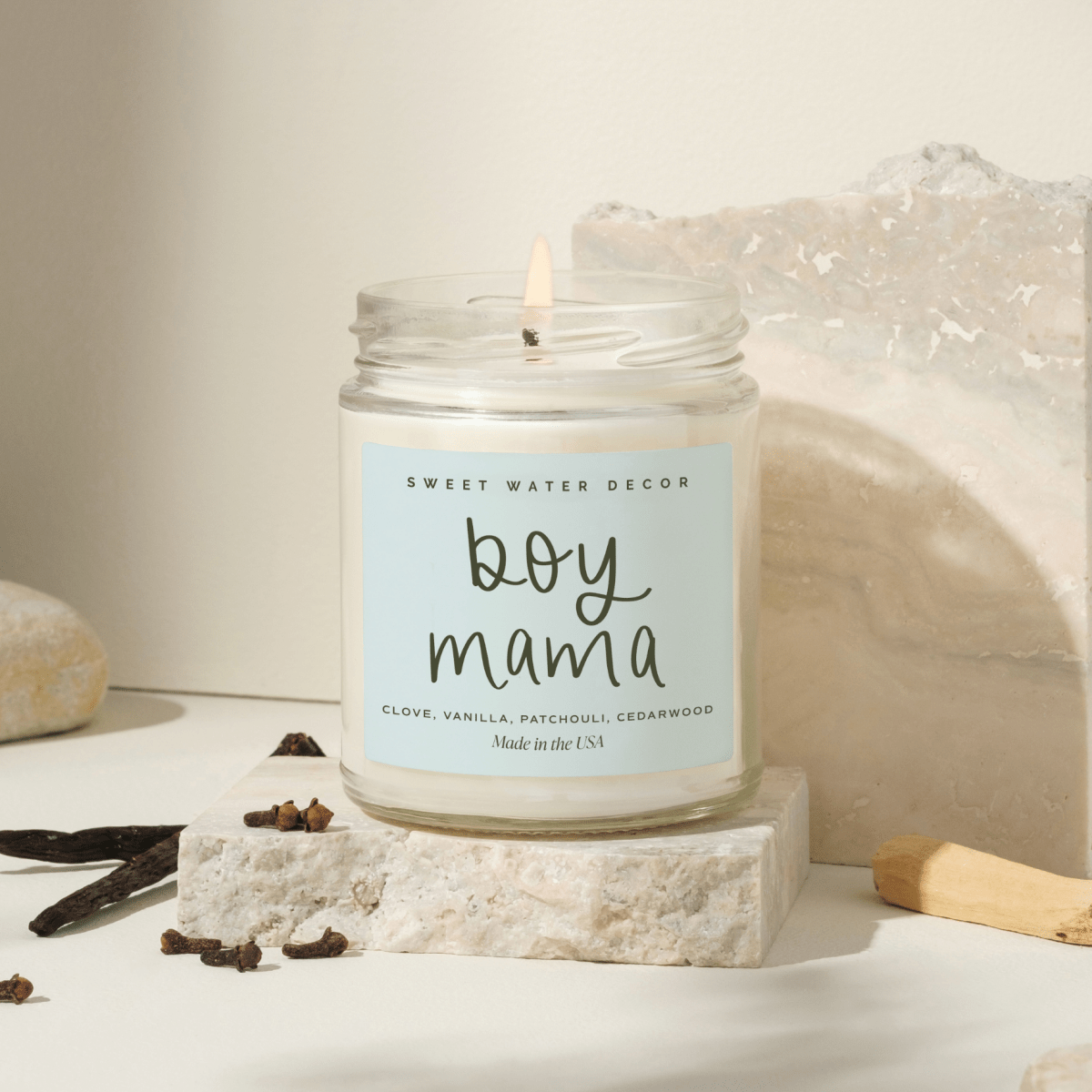 Boy Mama 9 oz Soy Candle - Sweet Water Decor Candle sold by Rosebud & Jo