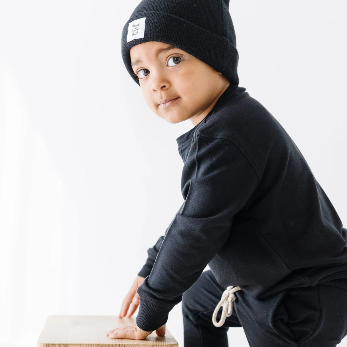 Jet Black with Brave Embroidered Bamboo French Terry Pullover