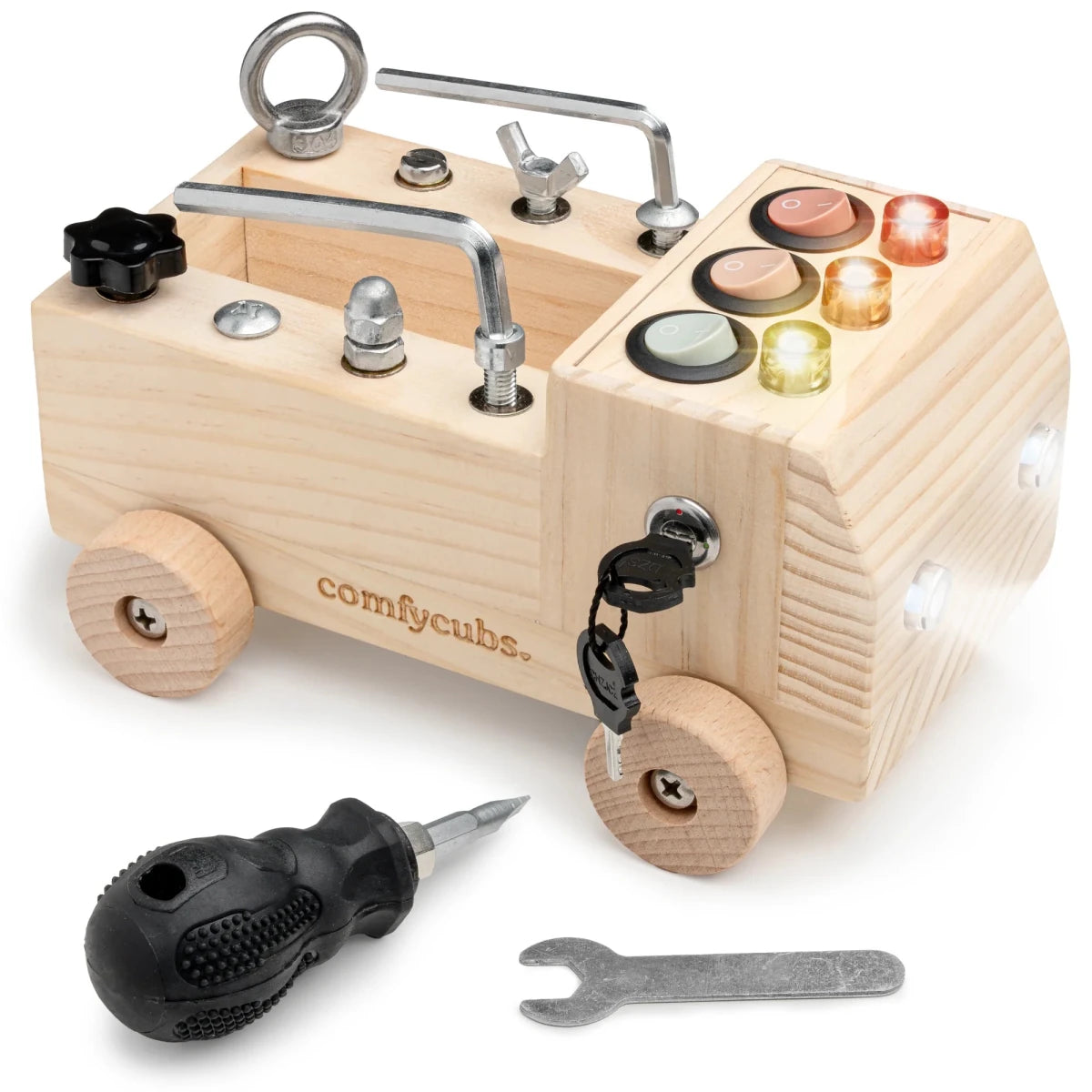 Busy Board Toy Truck Set in Natural Wood - Comfy Cubs Toys sold by Rosebud & Jo