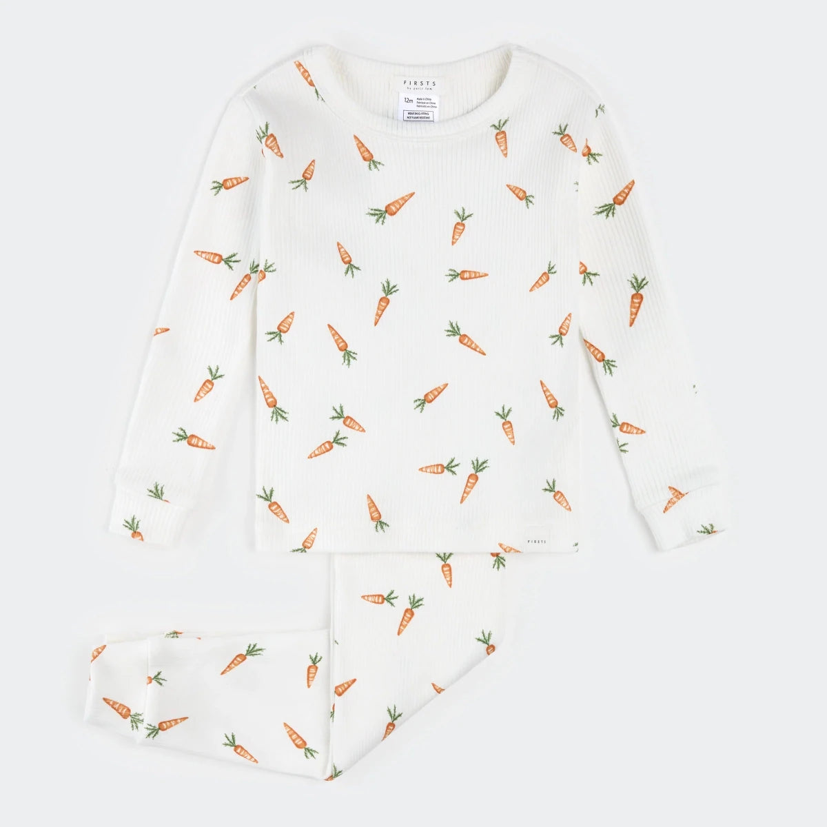 Carrots Print on Off - White Ribbed PJ Set - Petite Lem Pajamas sold by Rosebud & Jo