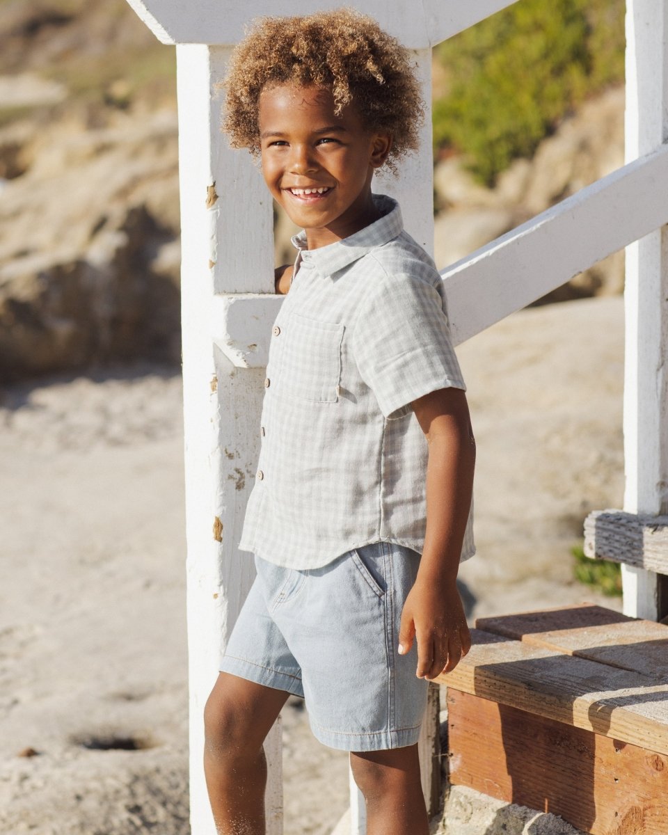 Collared Short Sleeve Shirt || Green Gingham - Rylee + Cru Tops sold by Rosebud & Jo