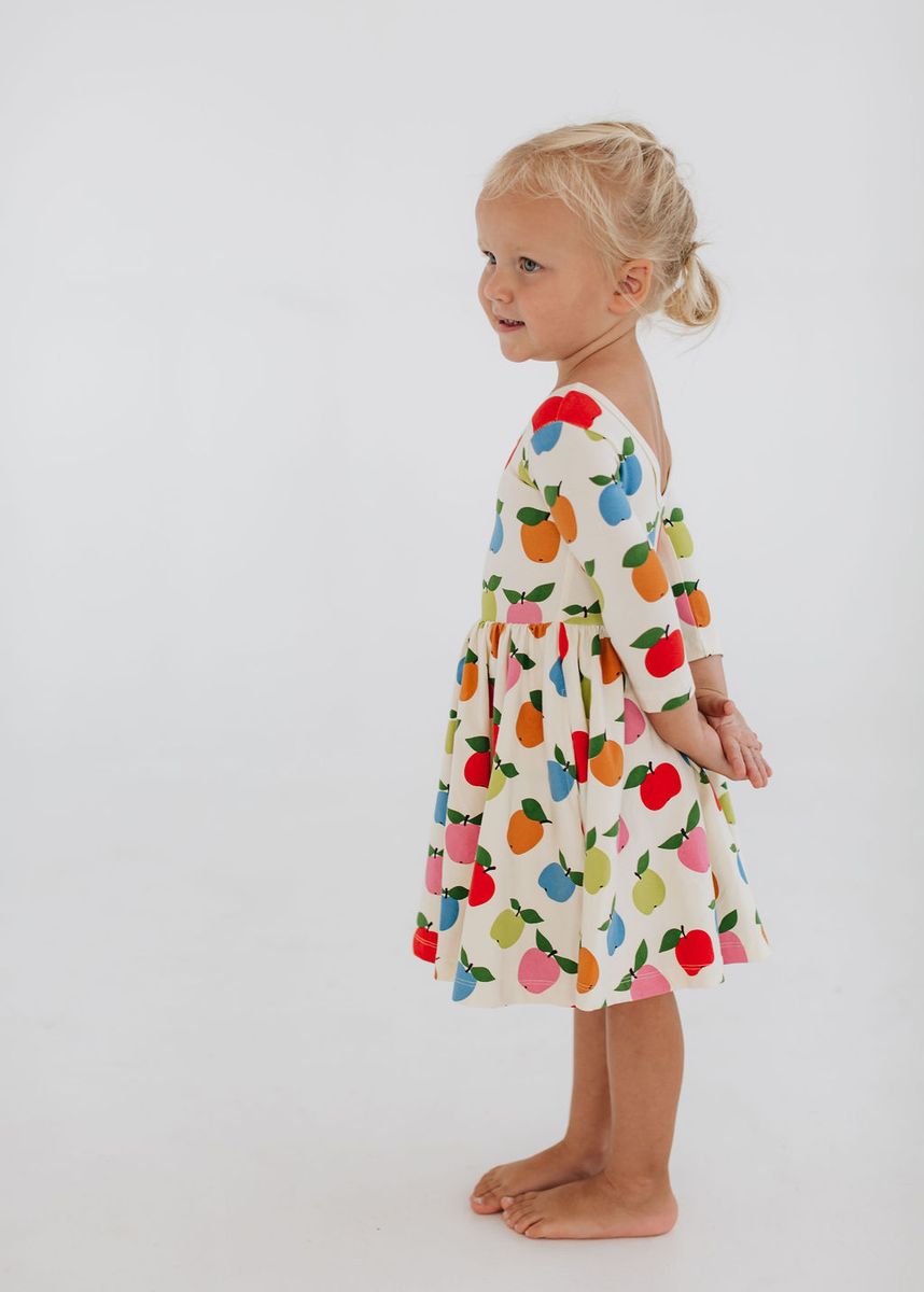 COMING SOON: 3/4 Sleeve Twirl Dress in Apples - Good Apples Kids Dresses sold by Rosebud & Jo