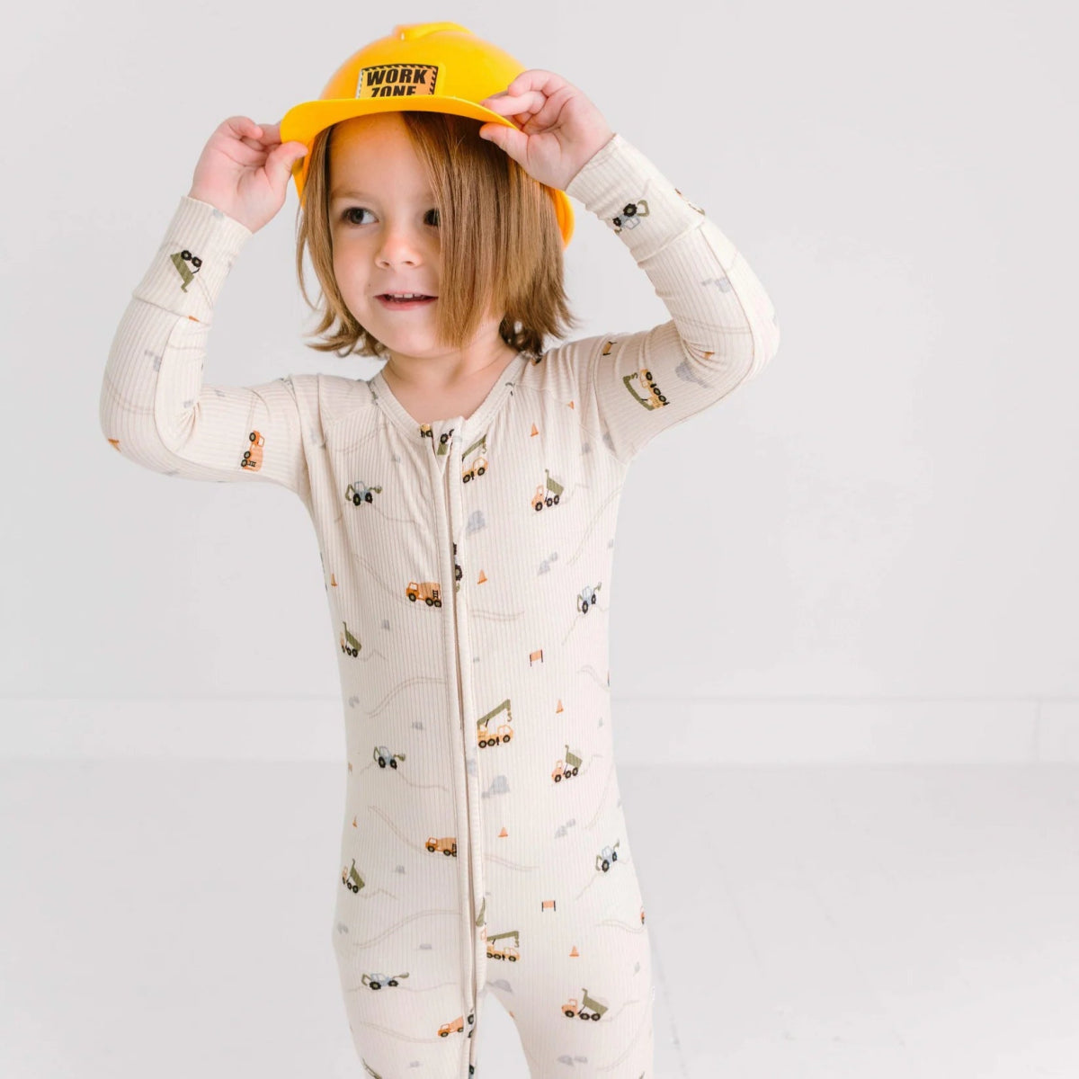 Construction Small Ribbed Zip Romper - Brave Little Ones Baby & Toddler Clothing sold by Rosebud & Jo