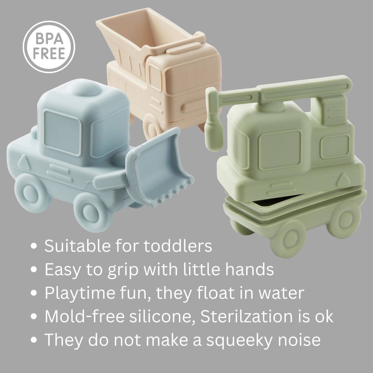 Construction Vehicles Mold - Free Silicone Bath Toy Set - Ali+Oli Bath Toy sold by Rosebud & Jo
