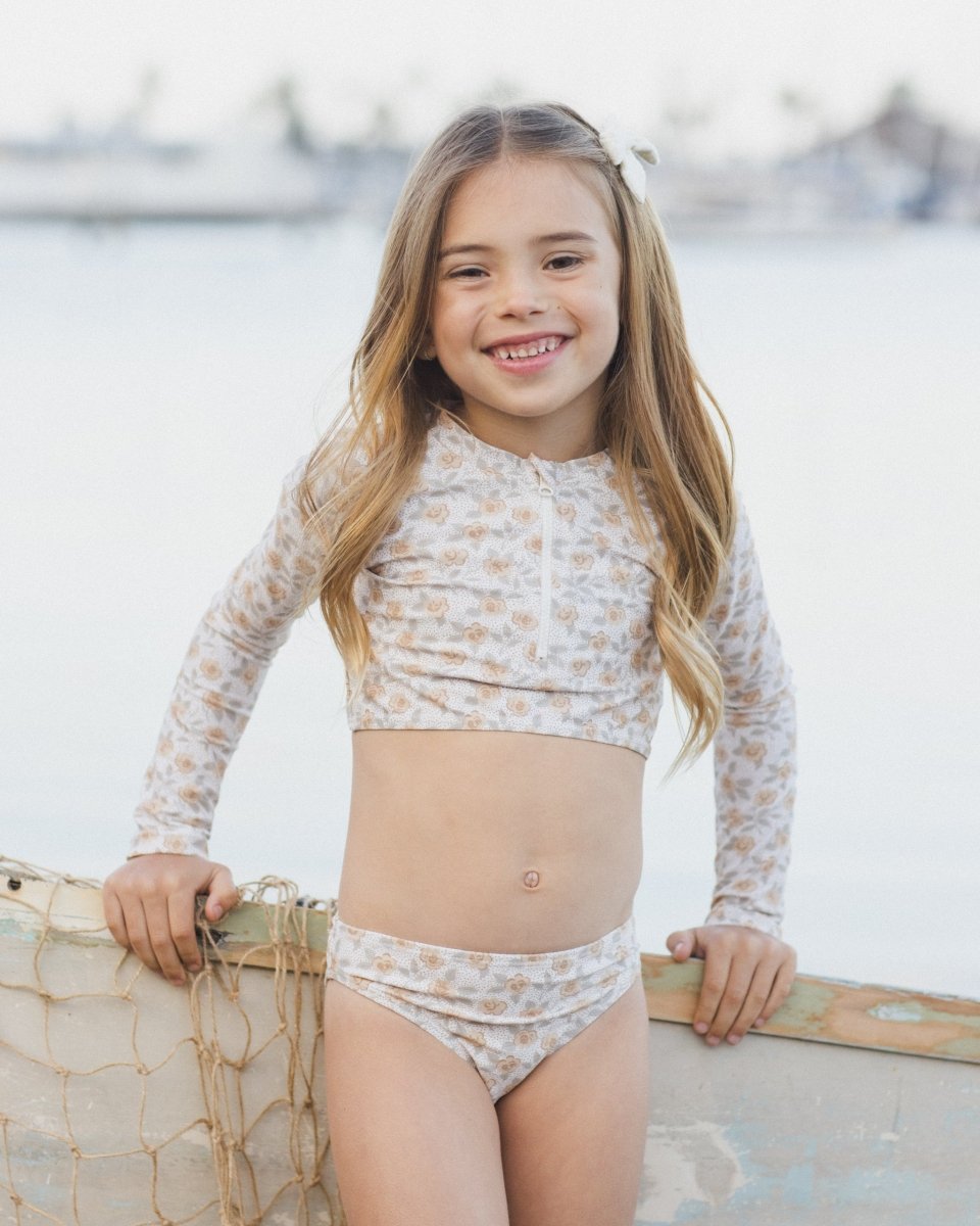 Crop Rashguard Set || Yellow Floral - Rylee + Cru Swimsuit sold by Rosebud & Jo