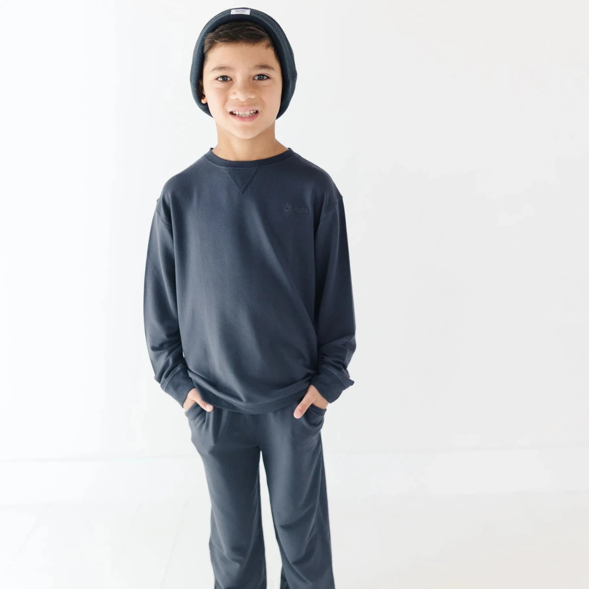 Dark Navy Bamboo French Terry Joggers - Brave Little Ones Bottoms sold by Rosebud & Jo