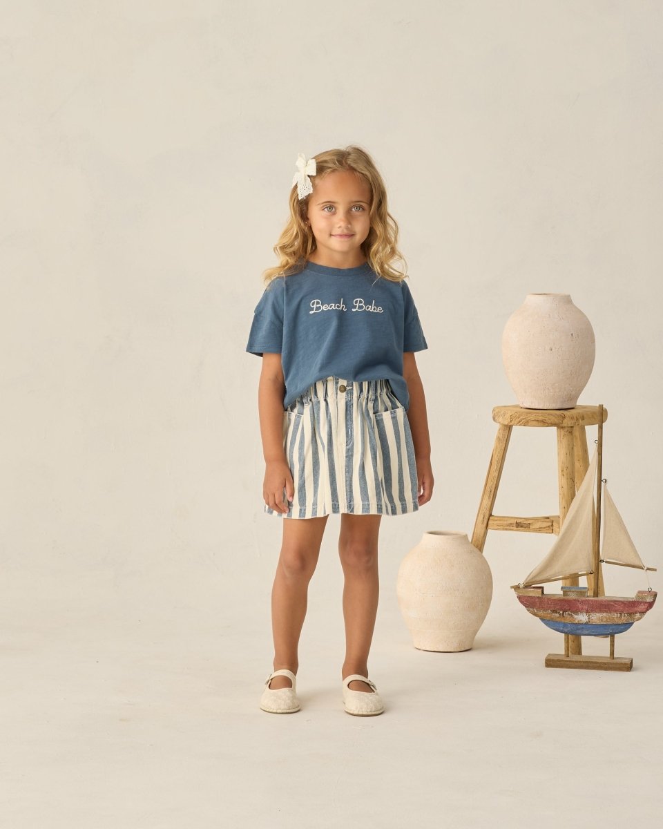Denim Mini Skirt Navy Stripe - Rylee + Cru Bottoms sold by Rosebud & Jo