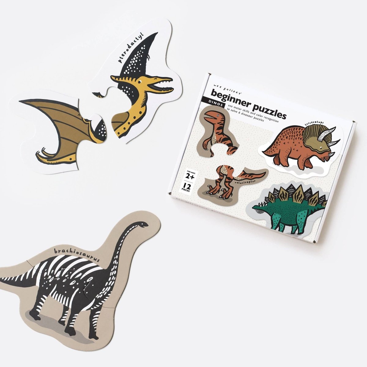 Dinosaur Beginner Puzzle Set – 6 Two - Piece Puzzles for Toddlers and Kids - Wee Gallery Puzzle sold by Rosebud & Jo