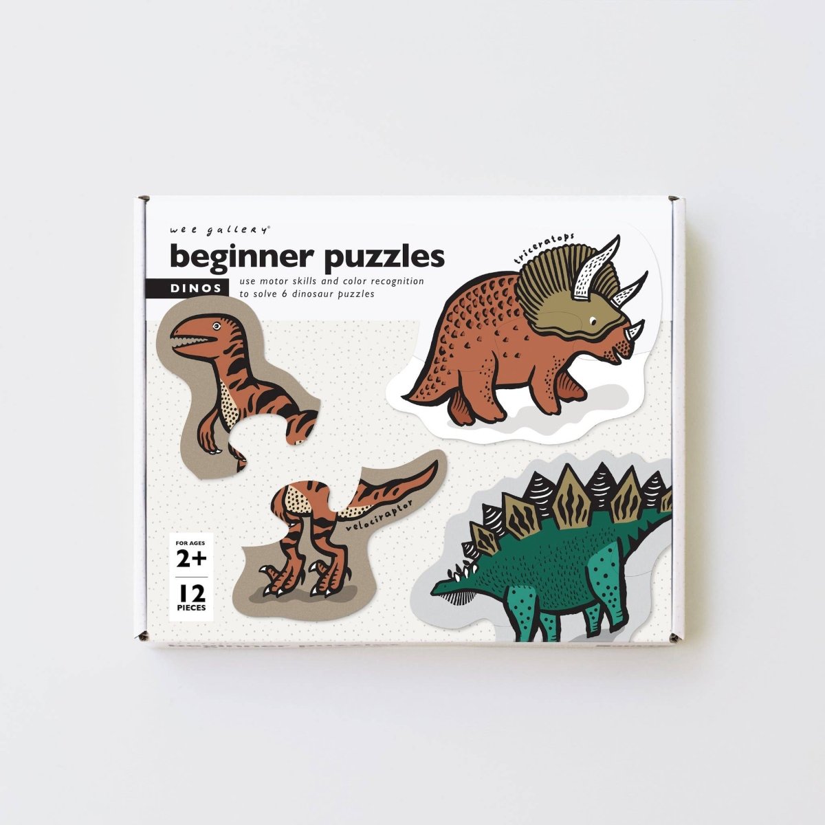 Dinosaur Beginner Puzzle Set – 6 Two - Piece Puzzles for Toddlers and Kids - Wee Gallery Puzzle sold by Rosebud & Jo