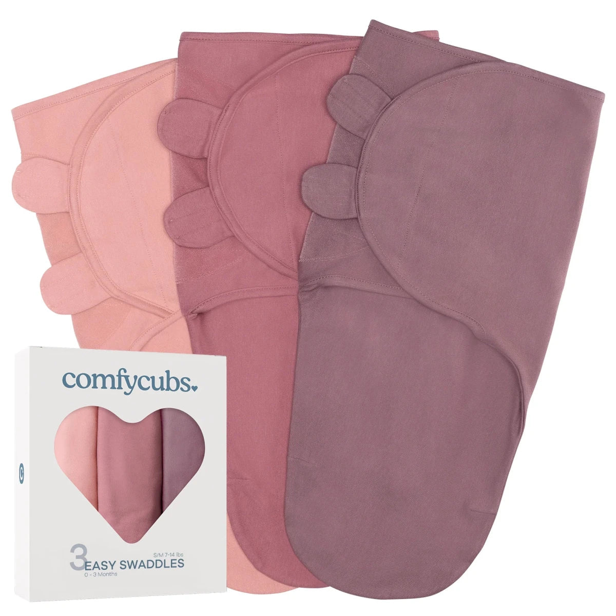 Easy Swaddle Blankets in Blush, Mauve, Mulberry, Pack of 3 - Comfy Cubs Swaddles sold by Rosebud & Jo