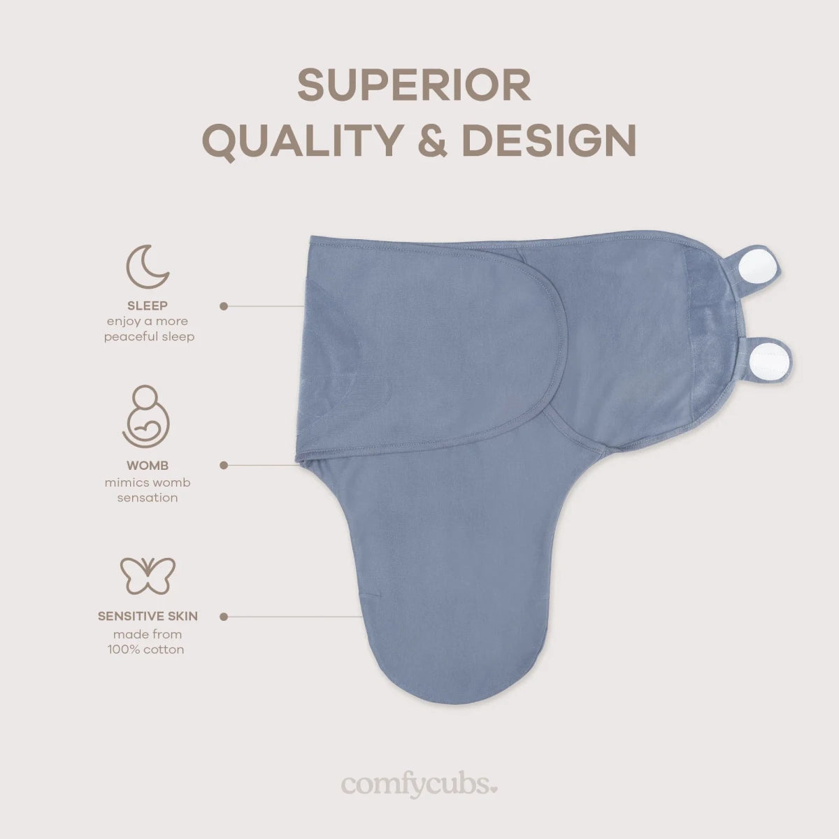 Easy Swaddle Blankets in Stone, Nomadic Blue, Azul, Pack of 3 - Comfy Cubs Swaddles sold by Rosebud & Jo
