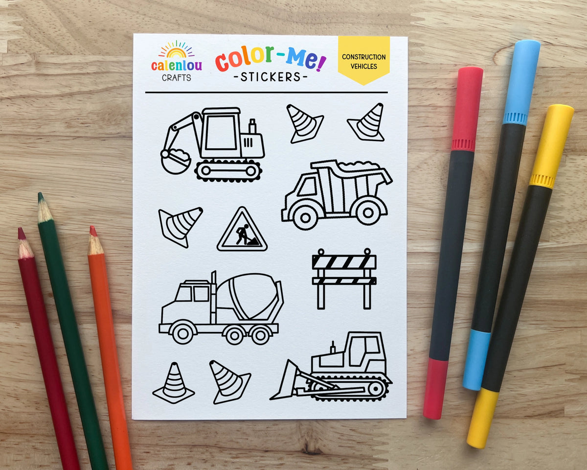 Construction Vehicles Color Your Own Stickers