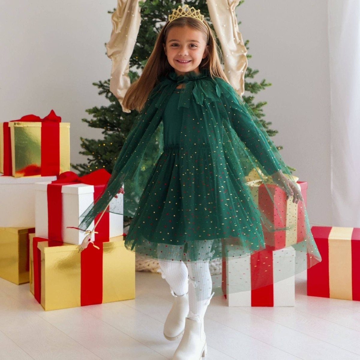 Emerald Rhinestone Christmas Long Sleeve Tutu Dress - Sweet Wink Dress sold by Rosebud & Jo