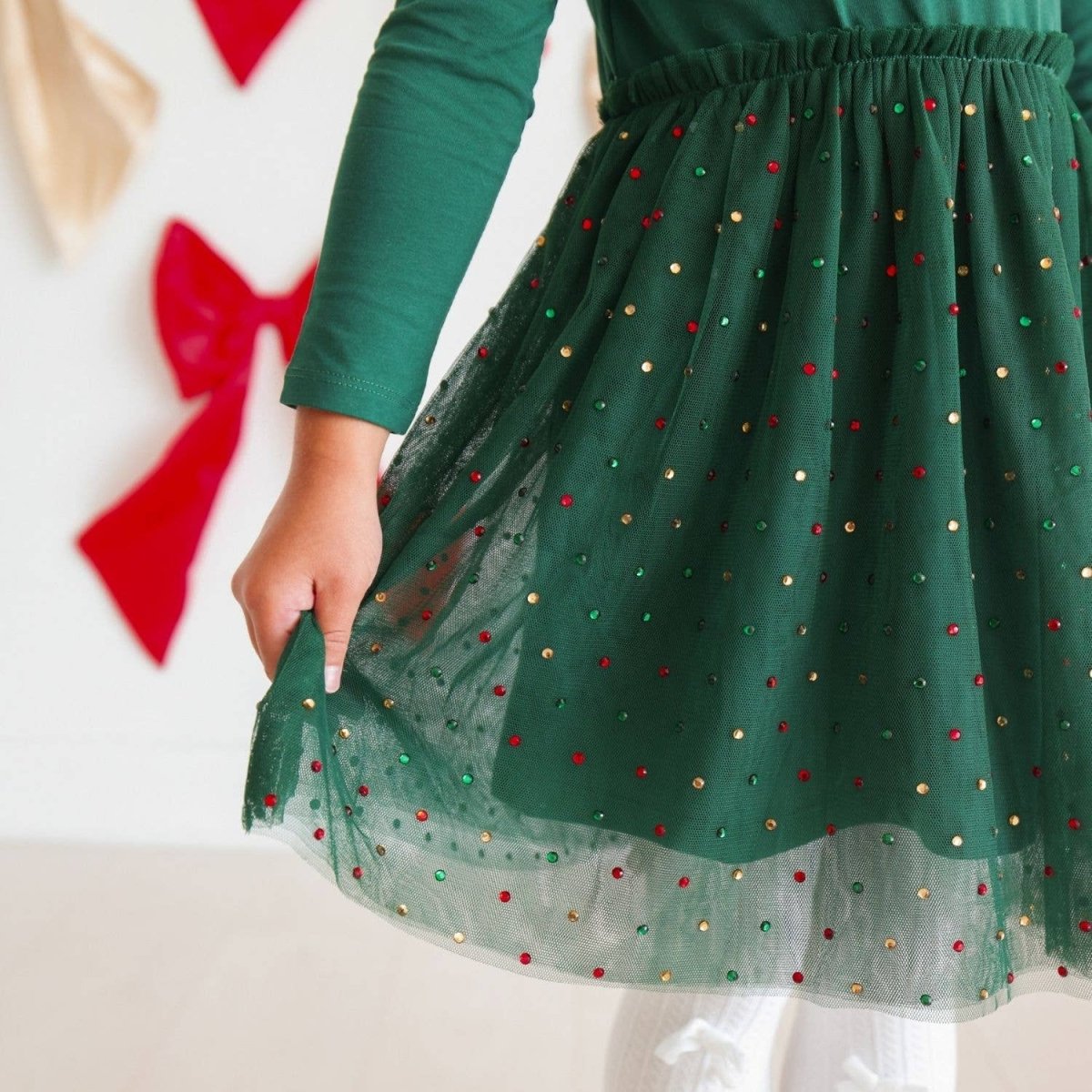 Emerald Rhinestone Christmas Long Sleeve Tutu Dress - Sweet Wink Dress sold by Rosebud & Jo
