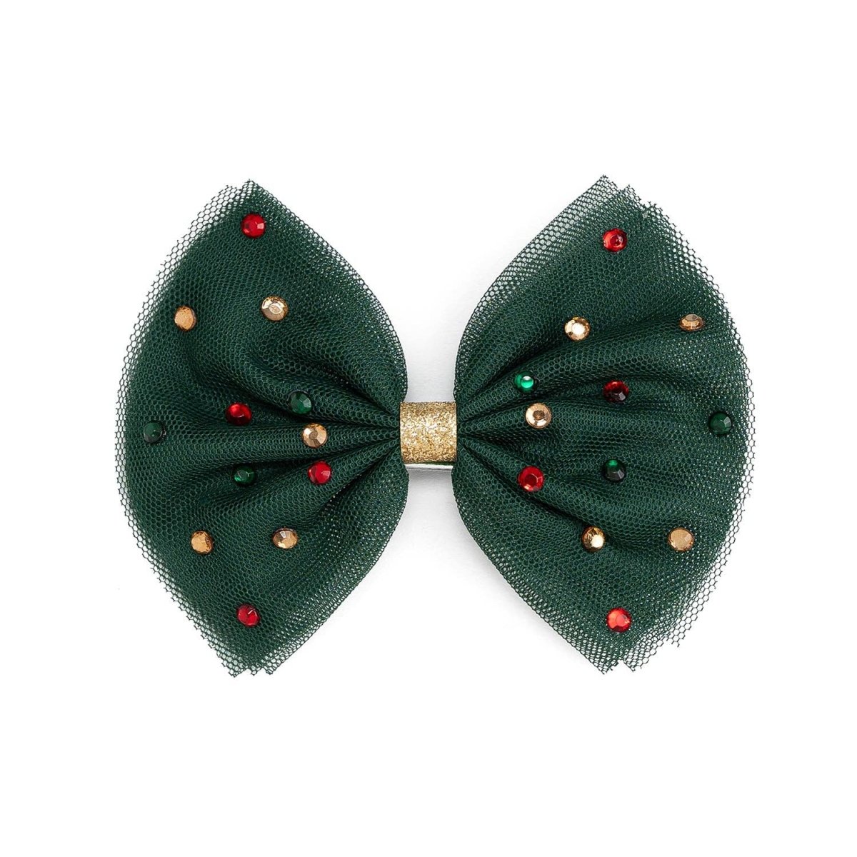 Emerald Rhinestone Christmas Tulle Bow Clip - Sweet Wink Hair Accessories sold by Rosebud & Jo