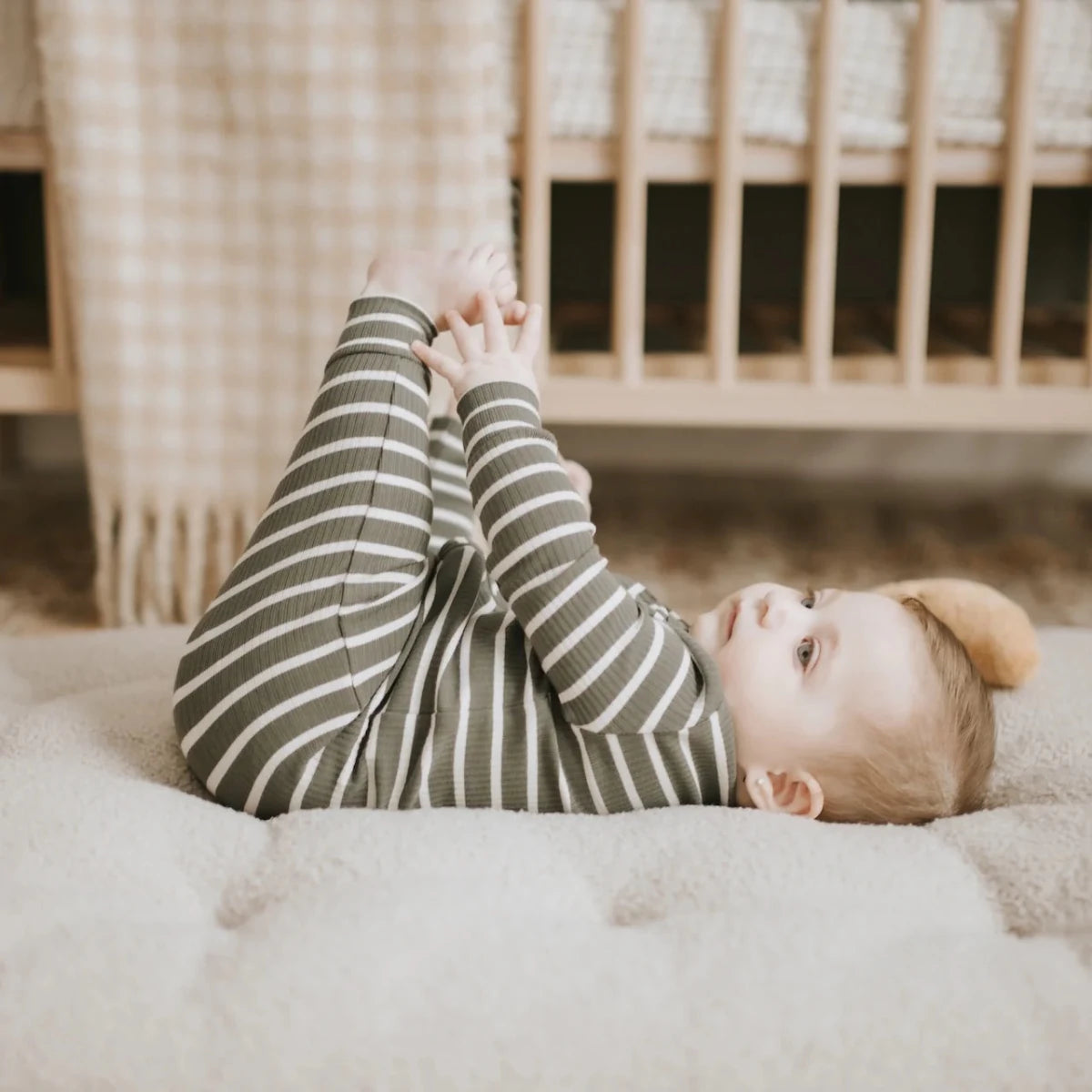 Farm Green Striped Modal Rib Sleeper - Petite Lem Pajamas sold by Rosebud & Jo