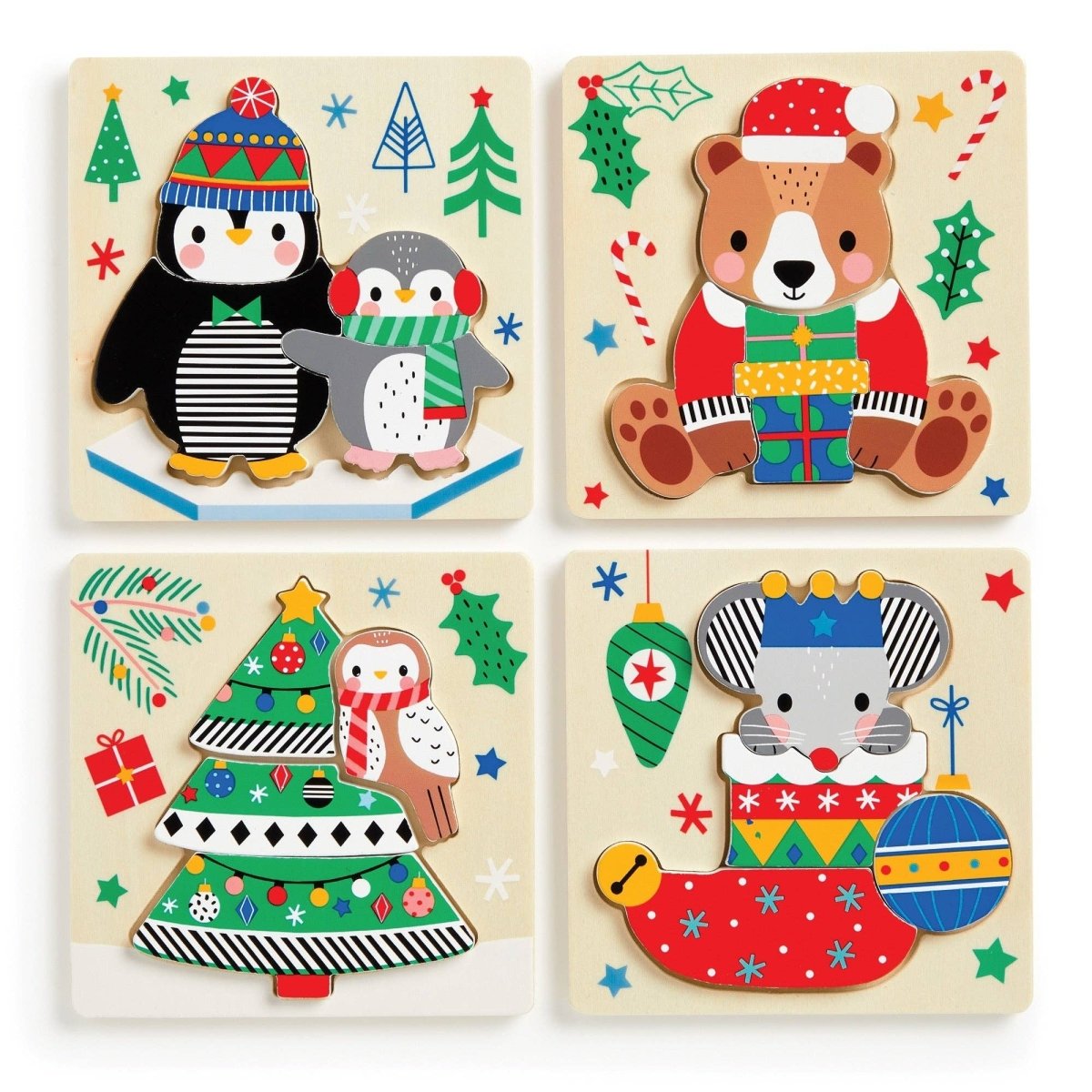Festive Friends Set of 4 Wood Puzzles - Chronicle Books Puzzle sold by Rosebud & Jo